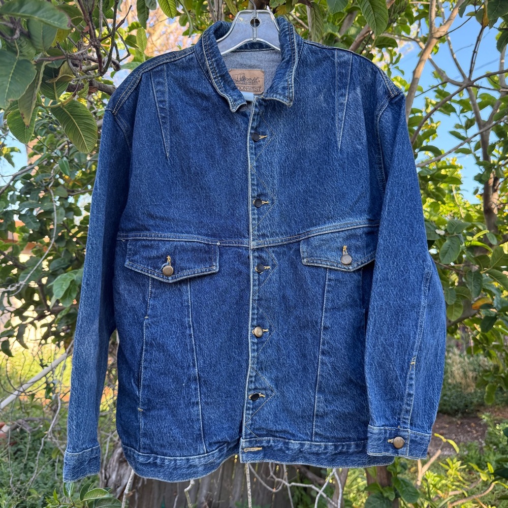 Vintage 80’s Action West Denim Jacket - Dark Blue Jean Jacket - Medium
